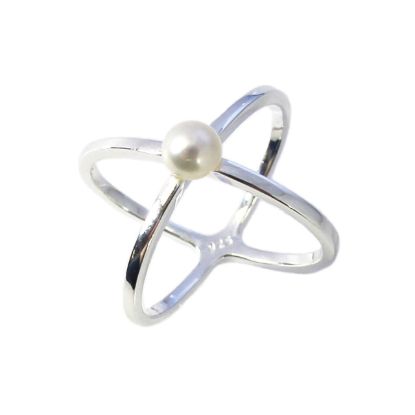 Wholesale 925 Sterling Silver Criss Cross Freshwater Pearl Ring (1 piece)