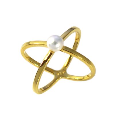Wholesale Gold Over Sterling Silver Criss Cross Freshwater Pearl Ring (1 piece)