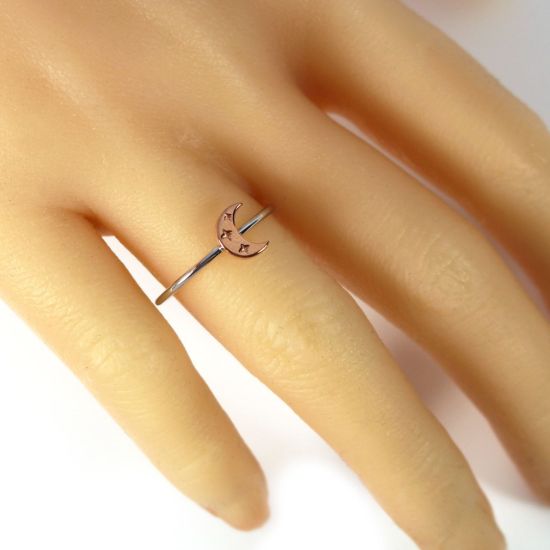 Wholesale Rose Gold Over Sterling Silver Two Tone Crescent Moon Ring - Adjustable (1 piece)