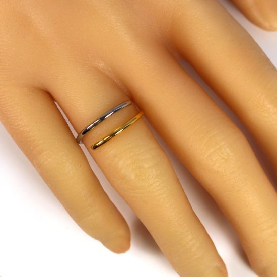 Wholesale Two Tone Sterling Silver and Gold Over Sterling Silver Open Band Adjustable Ring (1 piece)