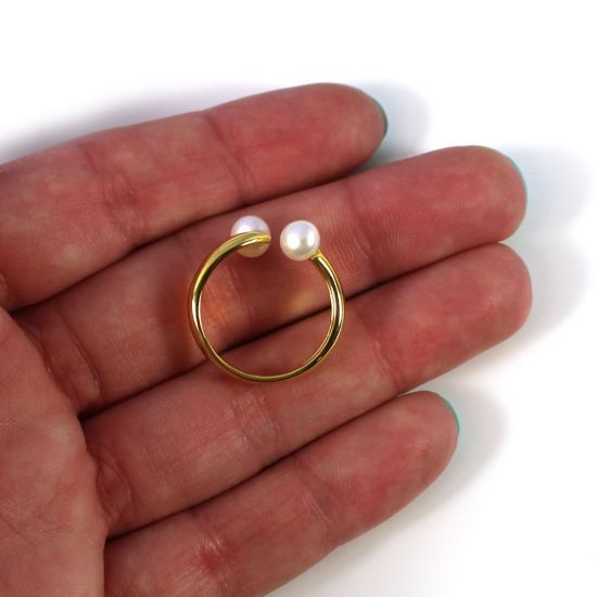 Wholesale Gold Over Sterling Silver Double Freshwater Pearl Open Ring - Adjustable (1 Piece)