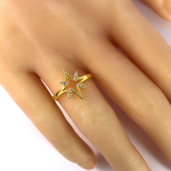 Wholesale Gold Over Sterling Silver Starburst CZ Stone Pave Ring (1 piece)