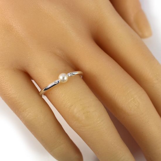 Wholesale 925 Sterling Silver Tiny Freshwater Pearl and CZ Stones Ring (1 piece)
