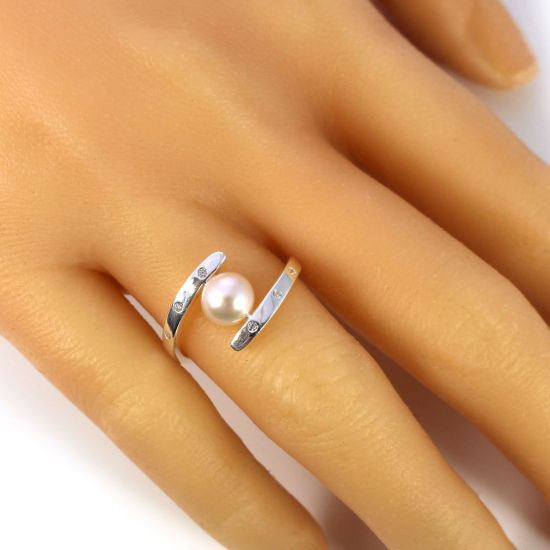 Wholesale Sterling Silver Fancy Freshwater Pearl and CZ Stone Ring (1 piece)