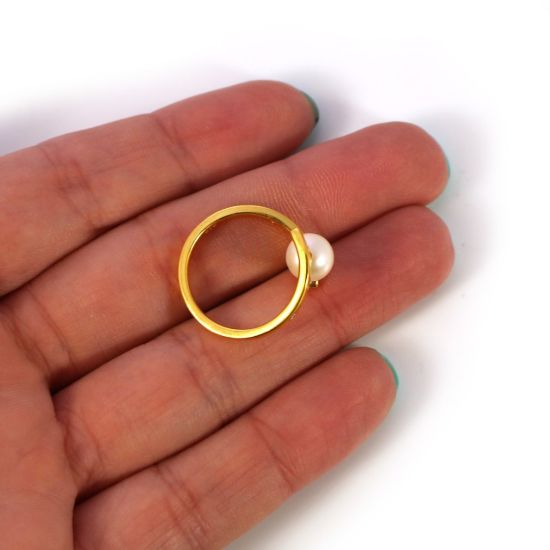 Wholesale Gold Over Sterling Silver Fancy Freshwater Pearl and CZ Stone Ring (1 piece)