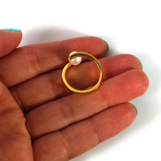 Wholesale Gold Over Sterling Silver Fancy Freshwater Pearl and Pave CZ Stone Ring (1 piece)