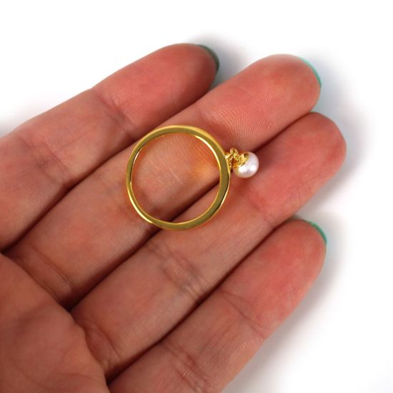 Wholesale Gold Over Sterling Silver Freshwater Pearl and Heart Charm Ring (1 piece)