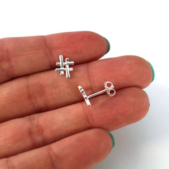 Wholesale Sterling Silver Hashtag Earring Studs - 7x10mm (1 pair )