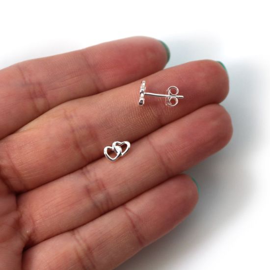 Wholesale Sterling Silver Linked Hearts Earring Studs  (1 pair)