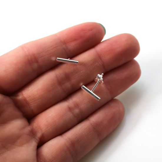 Wholesale Sterling Silver Simple Bar Earring Studs  (1 pair)