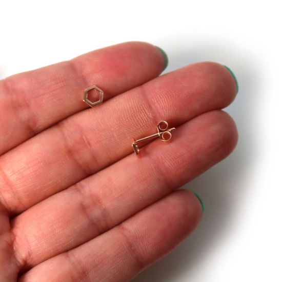 Wholesale Rose Gold Over Sterling Silver Hexagon Earring Studs  (1 pair)