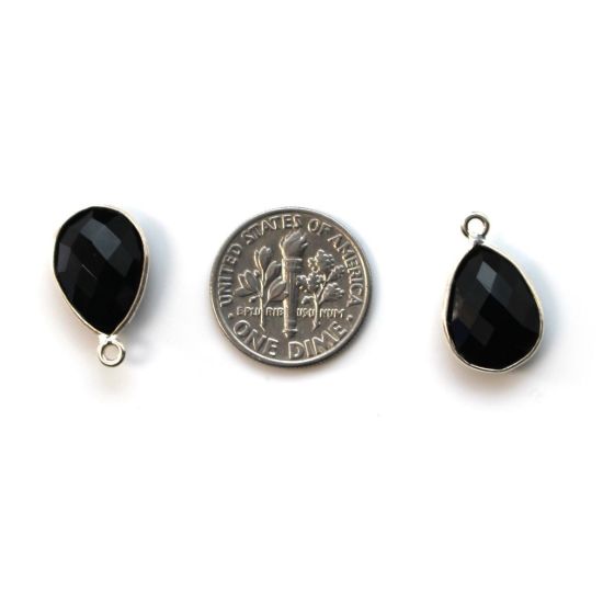 Wholesale Sterling Silver Bezel Gemstone Pendant - 10x14mm Faceted Small Teardrop - Black Onyx