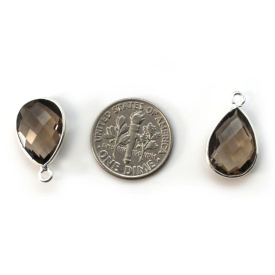 Wholesale Bezel Gemstone Pendant -Sterling Silver Bezel Gemstone 10x14mm Faceted Small Teardrop - Smoky Quartz