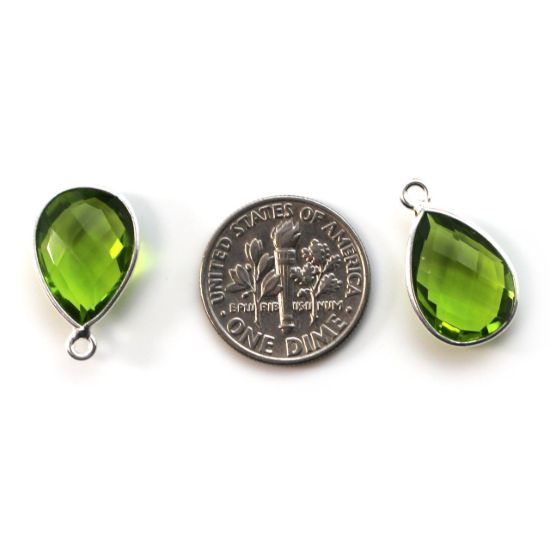 Wholesale Bezel Gemstone Pendant -Sterling Silver Bezel Gemstone 10x14mm Faceted Small Teardrop - Peridot Quartz -August Birthstone