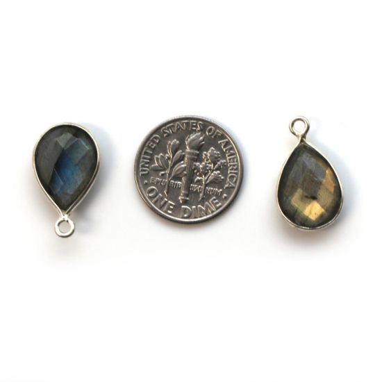 Wholesale Bezel Gemstone Pendant -Sterling Silver Bezel Gemstone 10x14mm Faceted Small Teardrop - Labradorite