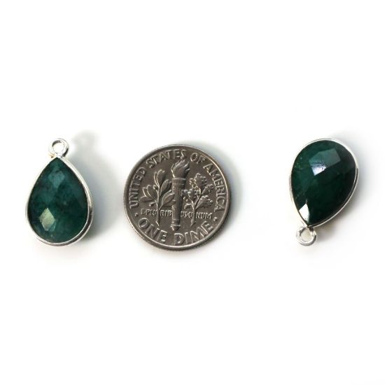 Wholesale Bezel Gemstone Pendant -Sterling Silver Bezel Gemstone 10x14mm Faceted Small Teardrop - Emerald Dyed