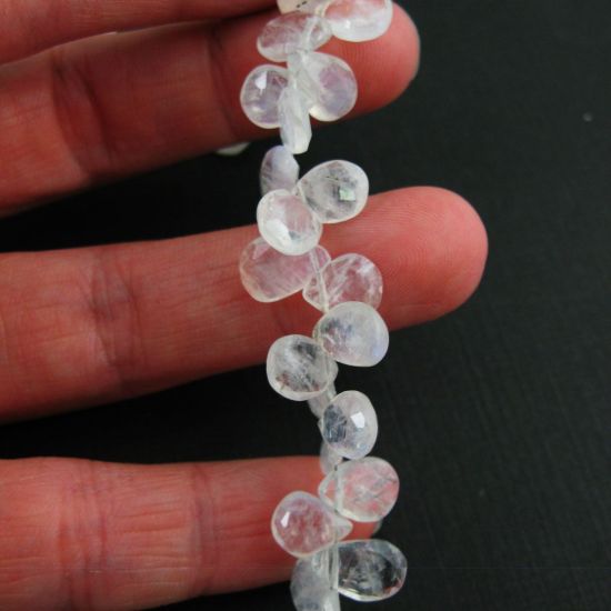 Wholesale Semiprecious Gemstone Beads -100% Genuine Rainbow Moonstone Gemstone Bead Faceted Pear Shape - Grade AA- 9mm  sold by strand