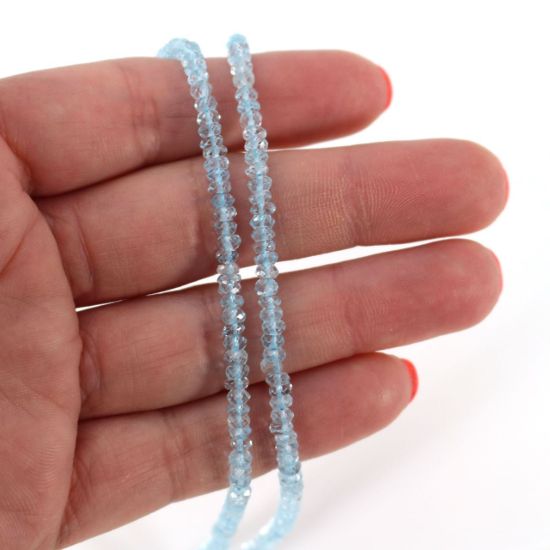 Wholesale Semi-Precious Gemstone Beads - 3-3.5mm Faceted Rondelle - Blue Topaz - December Birthstone (1 Strand)