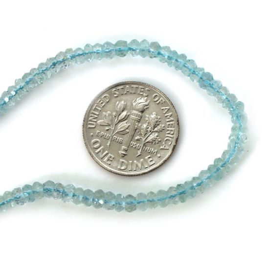 Wholesale Semi-Precious Gemstone Beads - 3-3.5mm Faceted Rondelle - Aquamarine - March Birthstone (1 Strand)