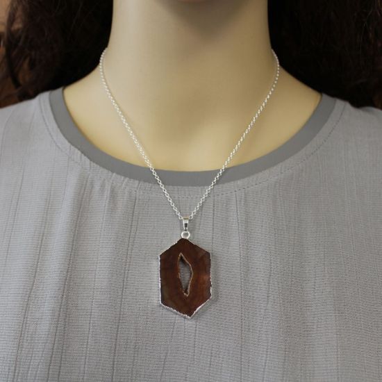 Wholesale Sterling Silver Window Agate Geode Pendant Necklace - 16"