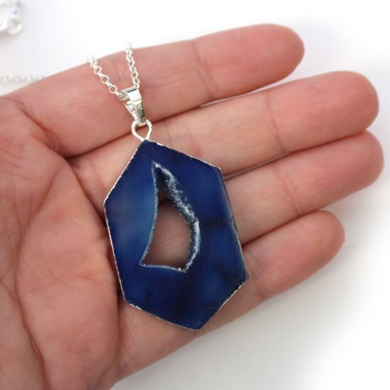 Wholesale Sterling Silver Window Agate Geode Pendant Necklace - 16"