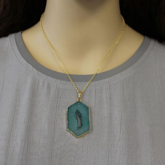 Wholesale Gold Over Sterling Silver Window Agate Geode Pendant Necklace - 16"