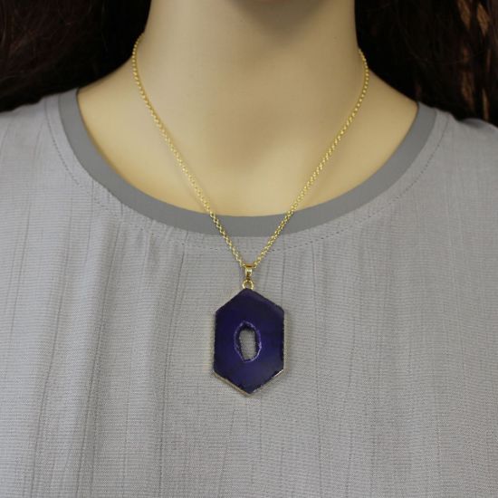 Wholesale Gold Over Sterling Silver Window Agate Geode Pendant Necklace - 16"