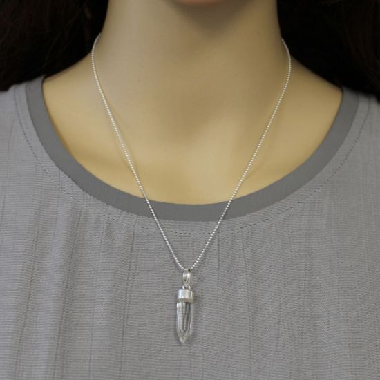 Wholesale Sterling Silver Gemstone Spike Pendant Necklace - 16"