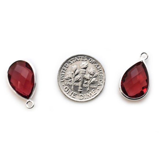 Wholesale Sterling Silver Bezel Gemstone Pendant - 10x14mm Faceted Small Teardrop - Rubellite Quartz