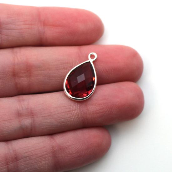 Wholesale Sterling Silver Bezel Gemstone Pendant - 10x14mm Faceted Small Teardrop - Rubellite Quartz