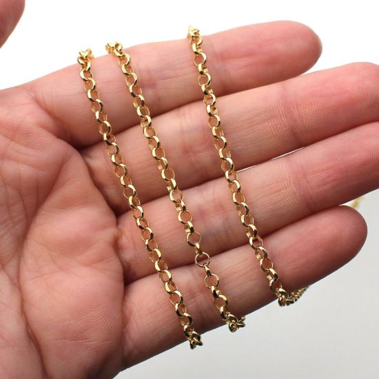Wholesale Gold Over Sterling Silver Bulk Chain - 3.2mm Diamond Cut Rolo Chain (sold per foot)