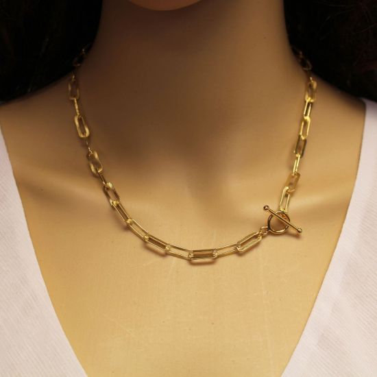 Gold Over Sterling Silver Chain Necklace - Rectangle Link Textured Chain Necklace