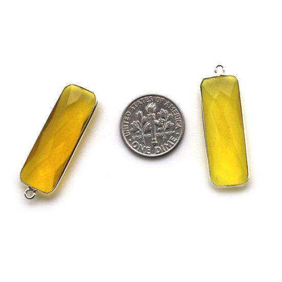 Wholesale Sterling Silver Bezel Charm Pendant - 34x11mm Elongated Rectangle Shape - Lemon Quartz