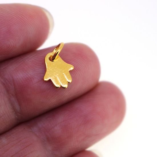 Wholesale Gold Plated over Sterling Silver Hamsa Hand Charm - 8mm (1 pc)