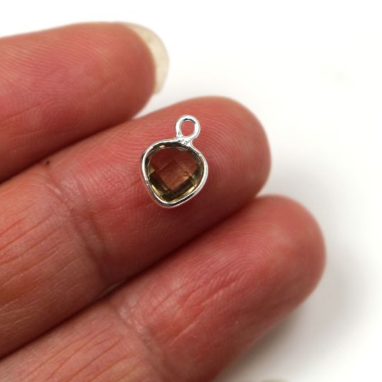 Wholesale Sterling Silver Bezel Charm Pendant - 10x7mm Tiny Heart Shape - Smokey Quartz