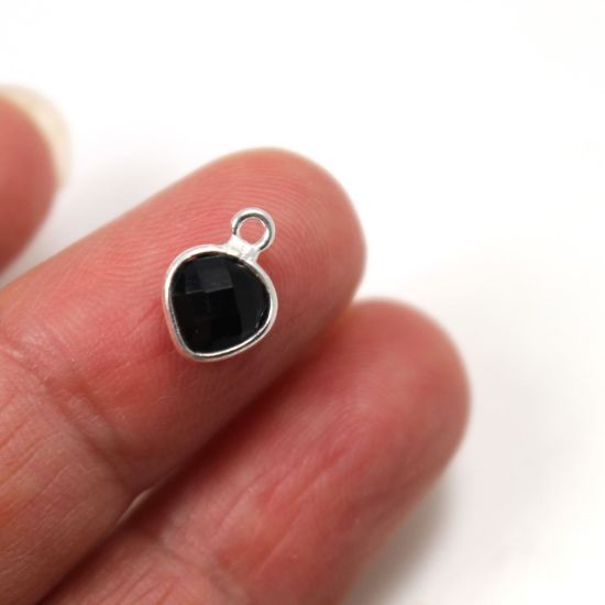 Wholesale Sterling Silver Bezel Charm Pendant - 10x7mm Tiny Heart Shape - Black Onyx
