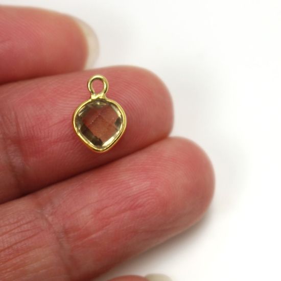 Wholesale Gold Over Sterling Silver Bezel Charm Pendant - 10x7mm Faceted Tiny Heart Shape - Smokey Quartz