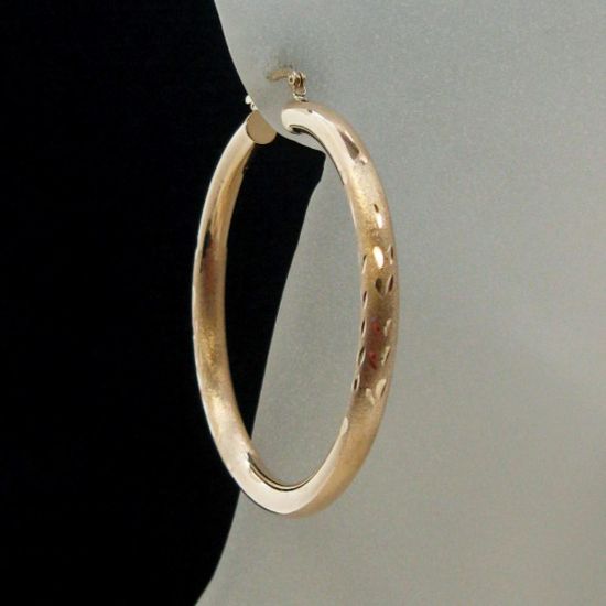 Wholesale 14K Solid Yellow Gold Hoop Earrings with Fancy Design  - 45mm (Sold per pair)