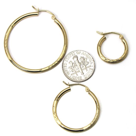 Wholesale 14K Solid Gold Textured Hoop Earrings  - Hollow Light Weight Hoops  (Sold per pair)