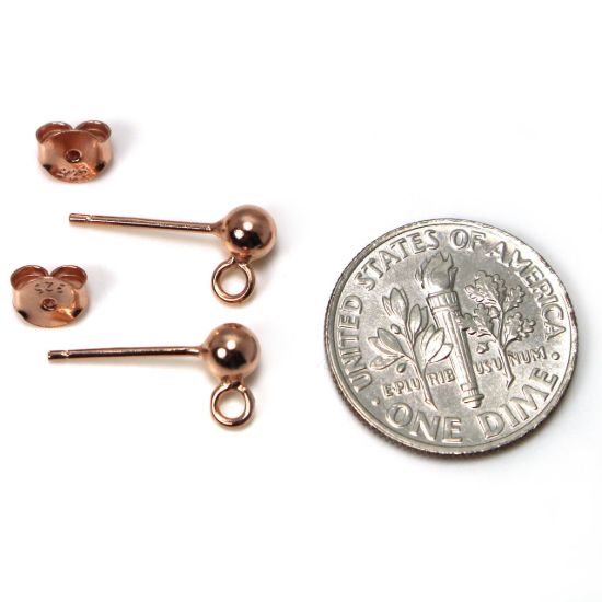 Wholesale Rose Gold Over Sterling Silver Simple Earring Studs with Ring (1 pair)