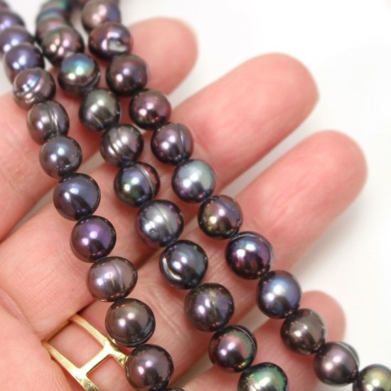 Wholesale Freshwater Pearls, 7-8mm Off Round Peacock Color Commercial grade - June Birthstone (Sold Per Strand)