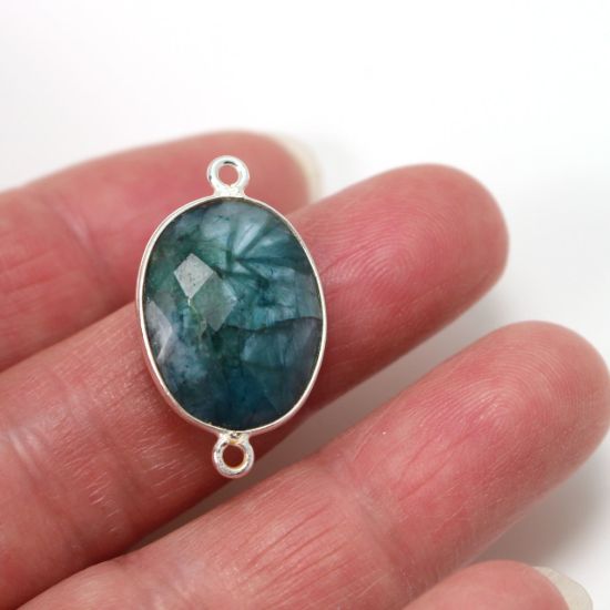 Wholesale Sterling Silver Bezel Gemstone Links - Faceted Oval Shape -EMERALD -May birthstone