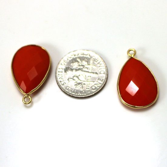 Wholesale 22K Gold Over Sterling Silver Bezel Gemstone Pendant - 13x18mm Faceted Teardrop Bezel - Coral