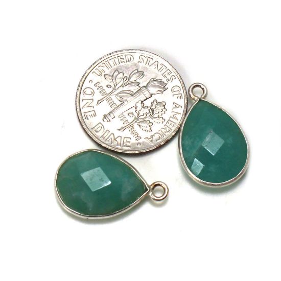 Wholesale Sterling Silver Bezel Gemstone Pendant - 10x14mm Faceted Long Teardrop Bezel - Natural Amazonite