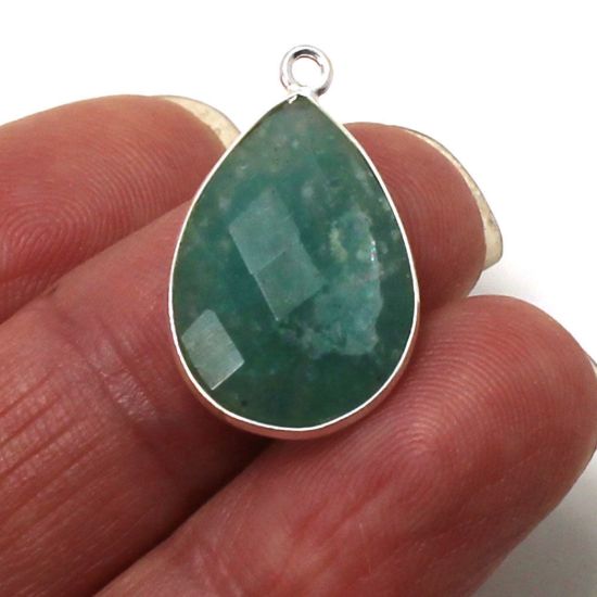 Wholesale Sterling Silver Bezel Gemstone Pendant - 13x18mm Faceted Long Teardrop Bezel - Natural Amazonite