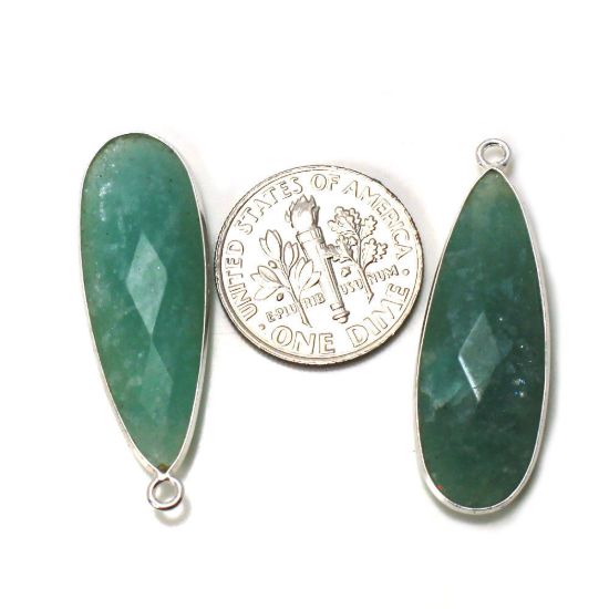 Wholesale Sterling Silver Bezel Gemstone Pendant - 10x30mm Faceted Long Teardrop Bezel - Natural Amazonite