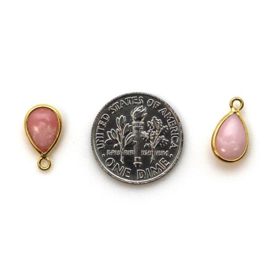 Wholesale Bezel Charm Pendant - Gold Plated Sterling Silver Charm - Natural Pink Opal - Tiny Teardrop Shape- October Birthstone