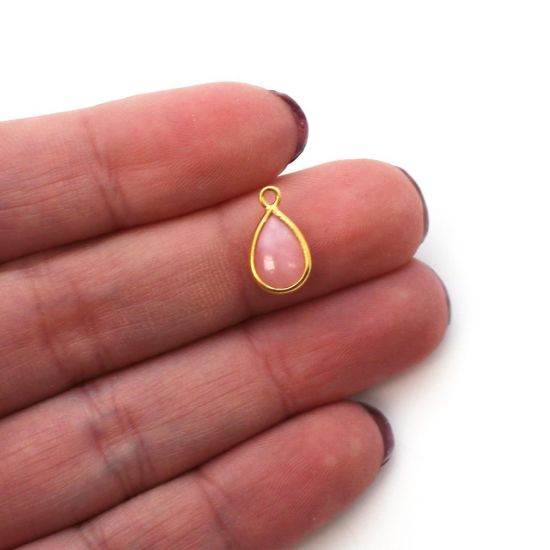 Wholesale Bezel Charm Pendant - Gold Plated Sterling Silver Charm - Natural Pink Opal - Tiny Teardrop Shape- October Birthstone