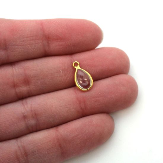 Wholesale Bezel Charm Pendant - Gold Plated Sterling Silver Charm - Natural Crystal -Tiny Teardrop Shape