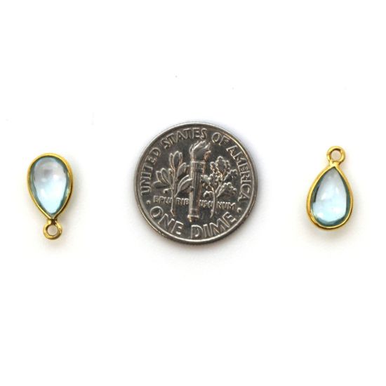 Wholesale Bezel Charm Pendant - Gold Plated Sterling Silver Charm - Natural Sky Blue Topaz -Tiny Teardrop Shape